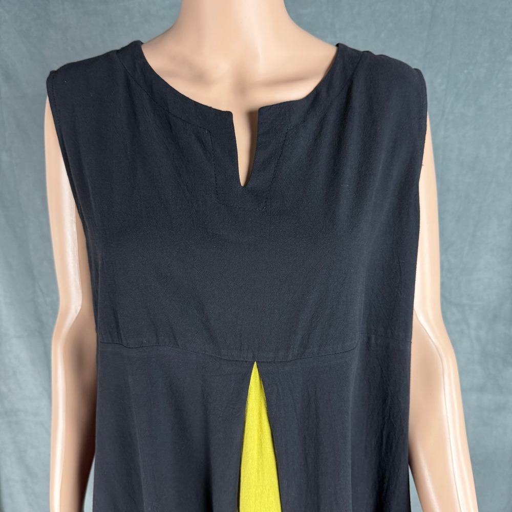 NWD Gracila Maxi Dress Plus 2XL Black Yellow Sleeveless Cotton Pocket Lagenlook - Picture 16 of 16